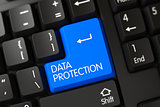 Data Protection CloseUp of Blue Keyboard Key. 3D.