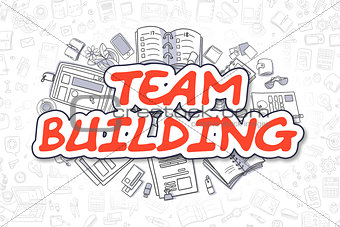 Team Building - Cartoon Red Text. Business Concept.