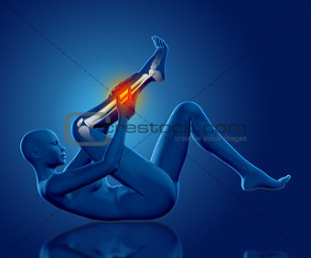 3D female medical figure holding lower leg in pain