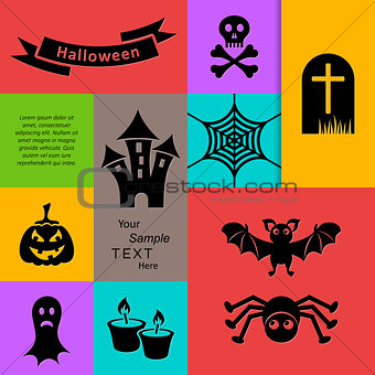 Black scary halloween silhouette icons