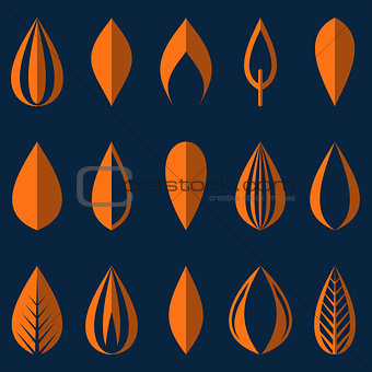 Different origami orange simple leaves isolated