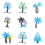 Winter abstract vector tree icons collection