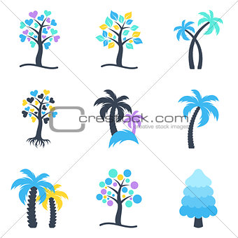 Winter abstract vector tree icons collection