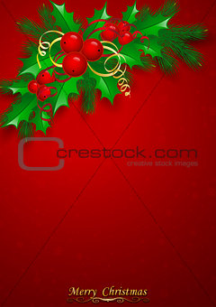 Vector Christmas holly with berries.