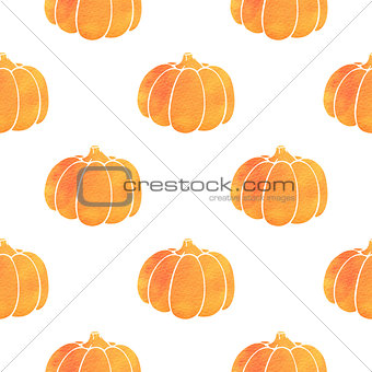 Pattern with orange watercolor pumpkin