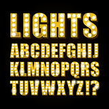 Vector yellow neon lamp letters font show casino or theather