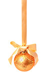 Hunging golden christmas ball isolated