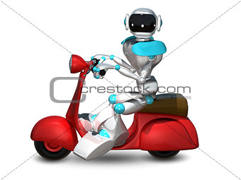 3D Illustration of a Robot on a Motor Scooter