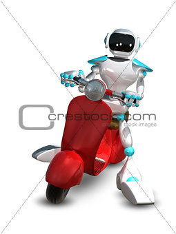 3D Illustration of a Robot on a Motor Scooter