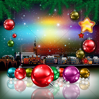Christmas greeting with panorama of city