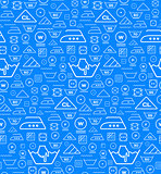 Pattern created from laundry washing symbols on a blue background