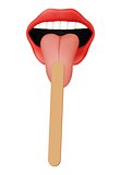 human mouth with wooden tongue depressor