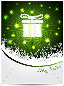 Green white christmas greeting with bursting gift box