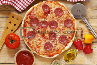 traditional Italian pepperoni pizza with tomato sauce and cheese