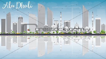 Abu Dhabi City Skyline with Gray Buildings, Blue Sky and Reflect