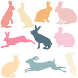 rabbit silhouettes on the white background, vector illustration.