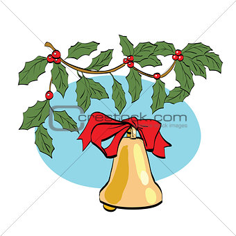Christmas bell on berry branch