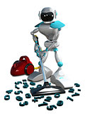 3D Illustration of a Robot with a Vacuum Cleaner