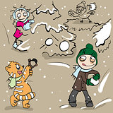 Boy and girl playing snowballs