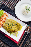 thai fish fillet with asian green curry sauce meal