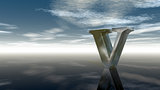 metal uppercase letter v under cloudy sky - 3d rendering