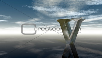 metal uppercase letter v under cloudy sky - 3d rendering