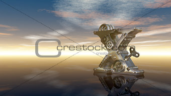 machine letter x under cloudy sky - 3d illustration