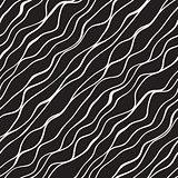 Vector Seamless Black and White Hand Drawn Diagonal Wavy Lines Pattern