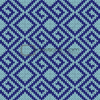 Seamless knitting geometrical pattern in blue hues