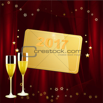 New Years golden tag with date and champagne