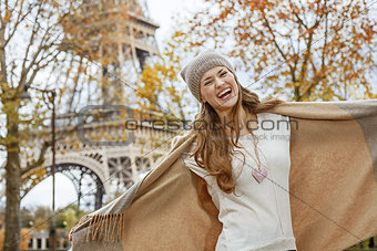 happy young elegant woman in Paris, France having fun time