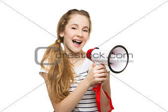 Teenage girl screaming in megaphone
