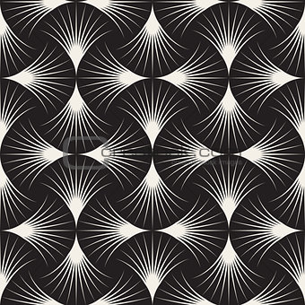 Vector Seamless Black and White Arc Lines Grid Pattern