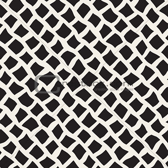Vector Seamless Black and White Hand Drawn Diagonal Rectangles Lines Pattern