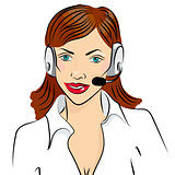 Vector illustration of smiling cute woman working as telephone operator