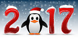 Happy New Year background with penguin.