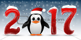 Happy New Year background with penguin.
