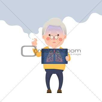 Senior Man Smoking, Lung Problem