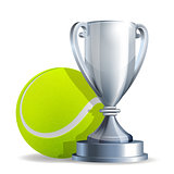 Silver trophy cup with a Tennis ball