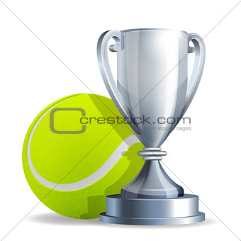 Silver trophy cup with a Tennis ball
