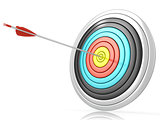 Archery target with one arrow in the center 3D