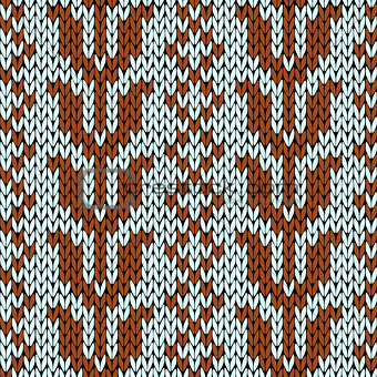Knitting seamless pattern in muted blue and brown