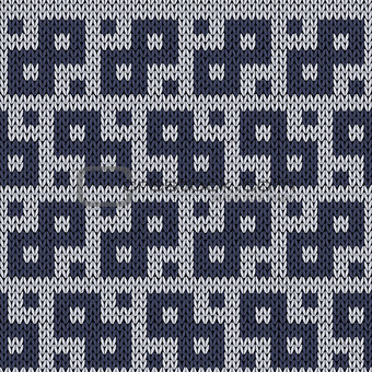 Knitting geometrical seamless pattern in muted blue hues