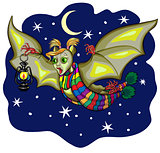 Illustration of Cute Cartoon Halloween bat flying