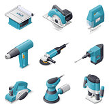 Construction electric tools icon set