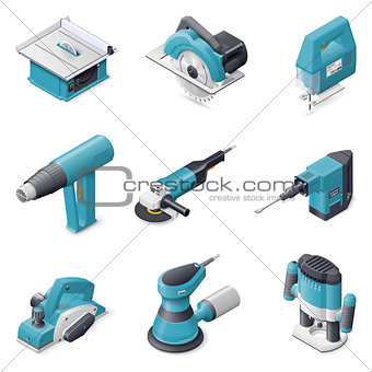 Construction electric tools icon set