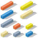 Forty and twenty foot sea containers of different colors isometric icons set