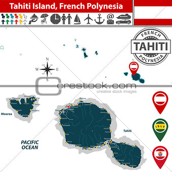 Map of Tahiti island, French Polynesia