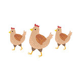 Three Brown Chickens Wakling