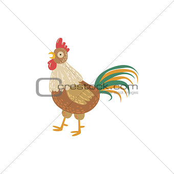 Rooster With Green Tail Standing